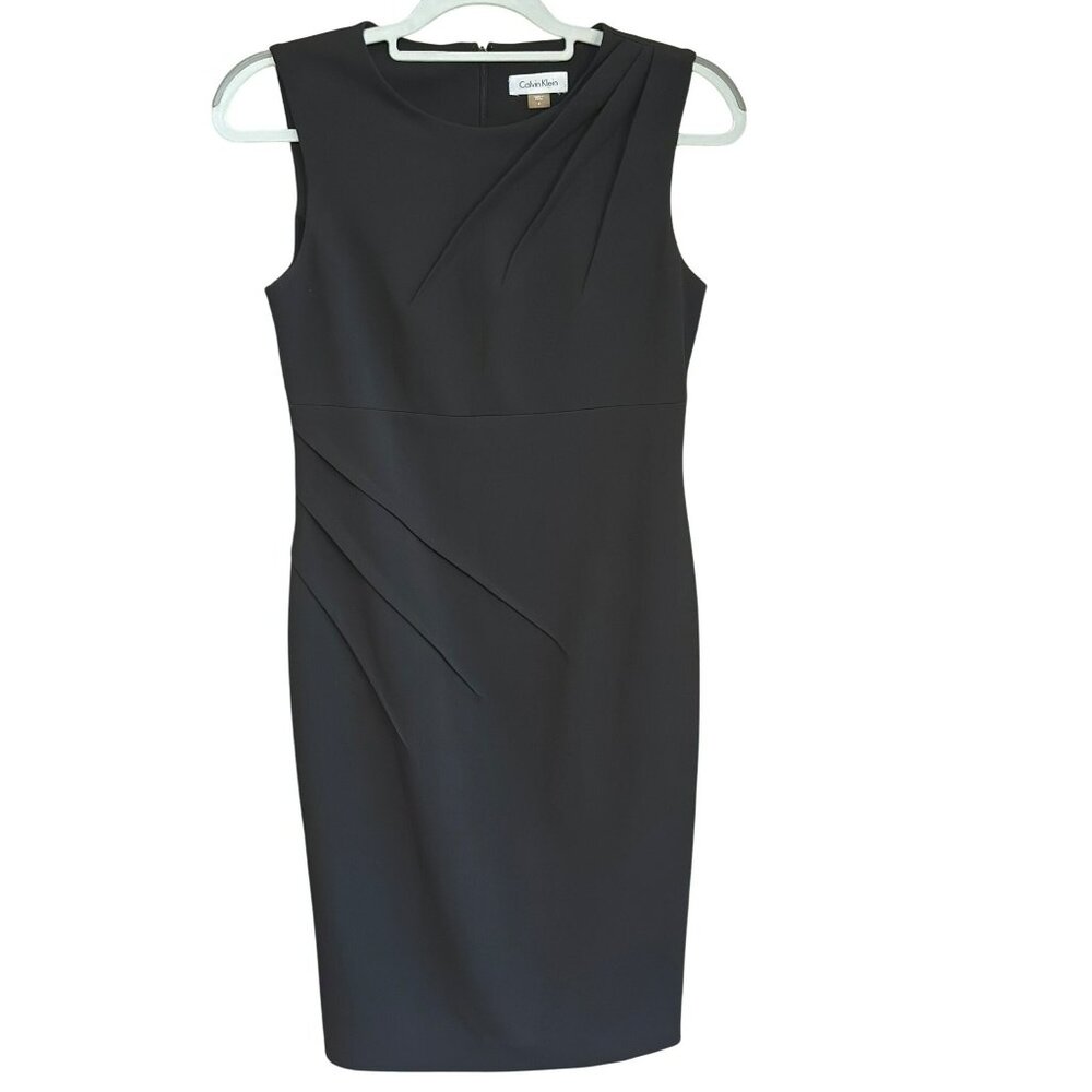 Calvin-Klein Ruched Pencil Dress 17x37.5 Black Sheath-Style SZ 4